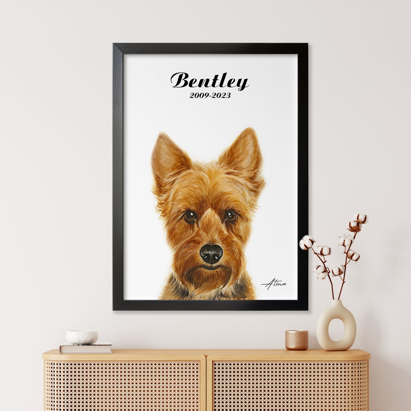 Memorial Custom Dog Portrait From Photo 100% Watercolor Hand Painting