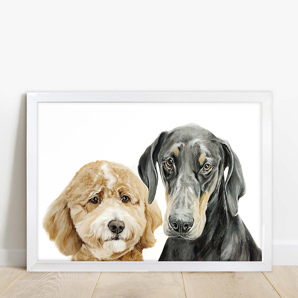 Custom Double Pet Portrait From Photo 100% Watercolor Hand Painting Peekaboo