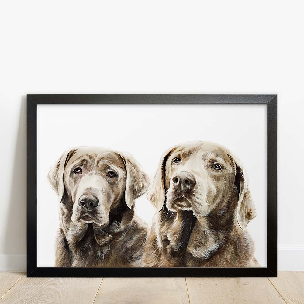Custom Double Pet Portrait From Photo 100% Watercolor Hand Painting Peekaboo