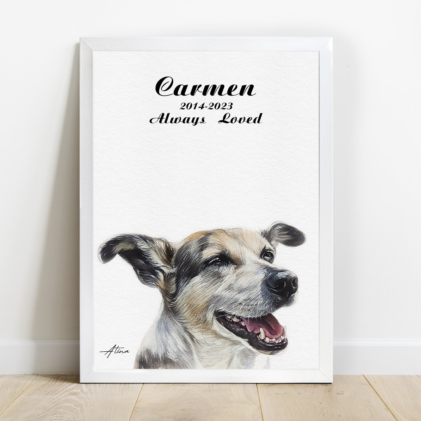 Memorial Custom Dog Portrait From Photo 100% Watercolor Hand Painting