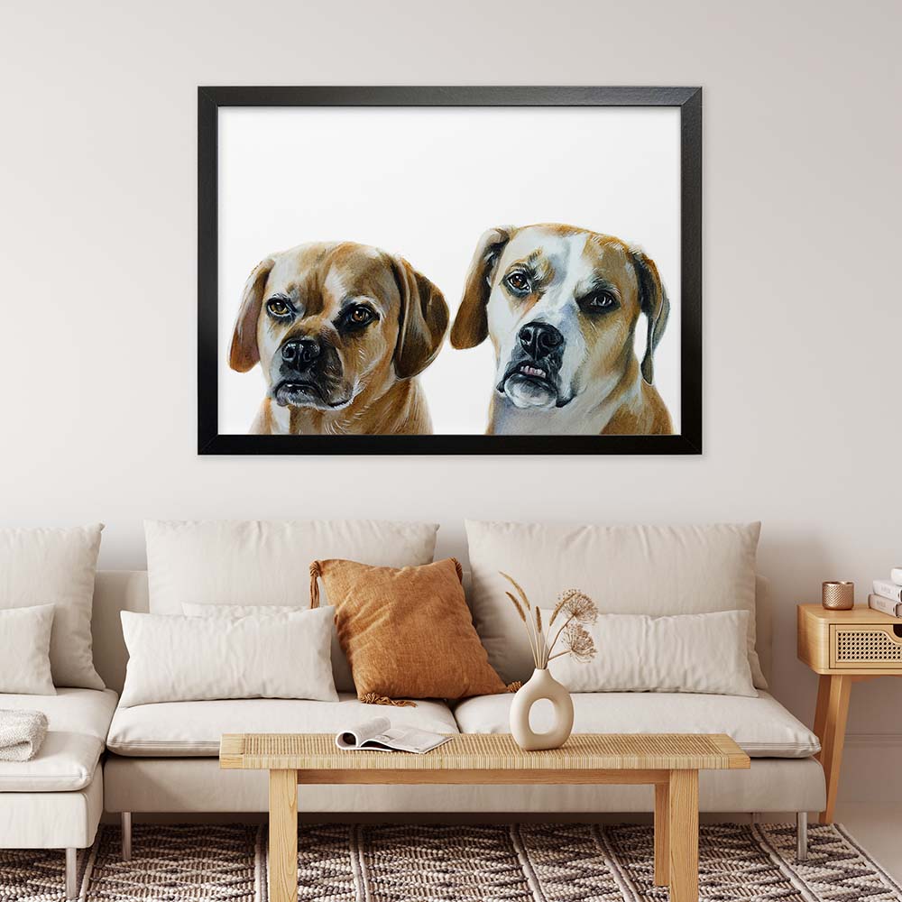 Custom Double Pet Portrait From Photo 100% Watercolor Hand Painting Peekaboo