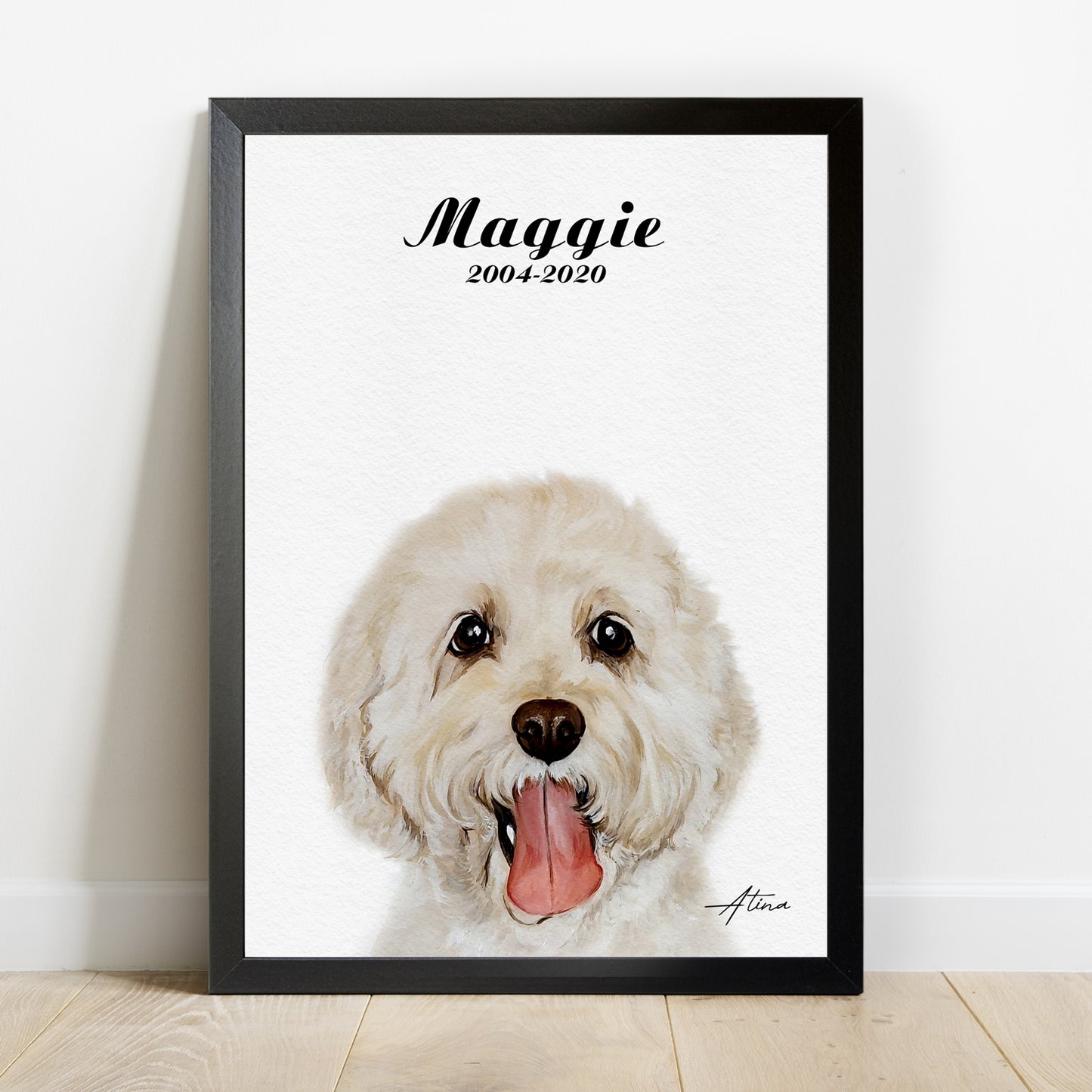 Memorial Custom Dog Portrait From Photo 100% Watercolor Hand Painting