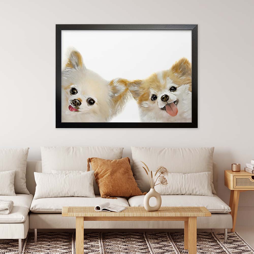 Custom Double Pet Portrait From Photo 100% Watercolor Hand Painting Peekaboo