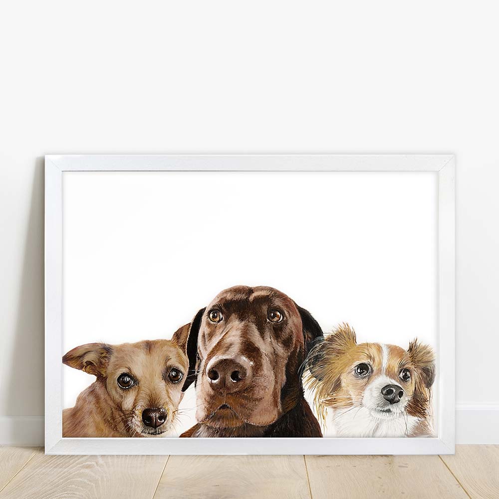 Custom Double Pet Portrait From Photo 100% Watercolor Hand Painting Peekaboo