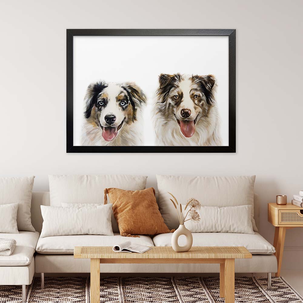 Custom Double Pet Portrait From Photo 100% Watercolor Hand Painting Peekaboo