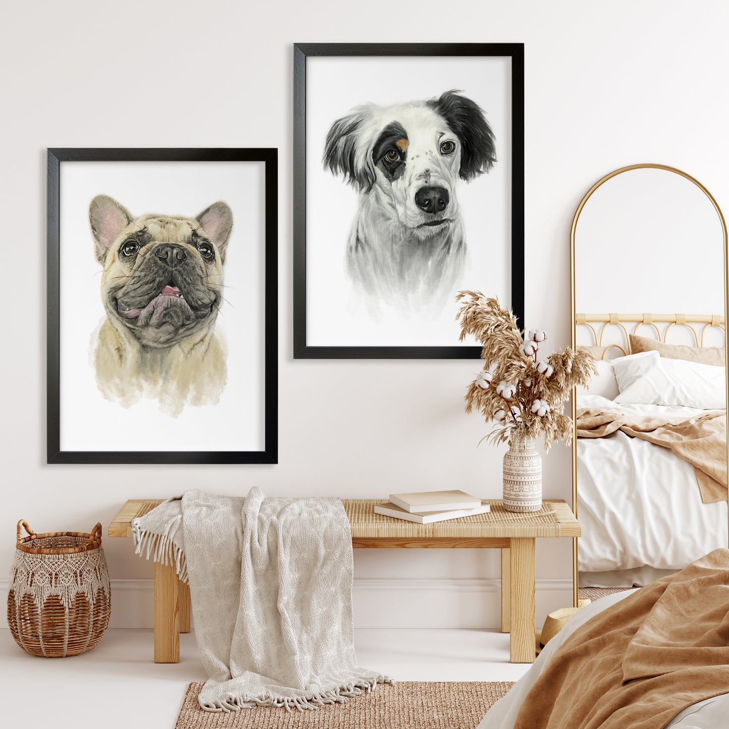 Custom Dog Portrait From Photo 100% Watercolor Hand Painting Classic