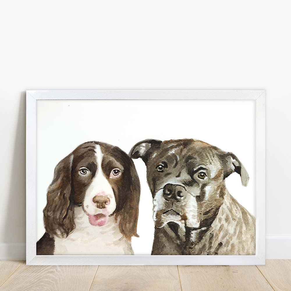 Custom Double Pet Portrait From Photo 100% Watercolor Hand Painting Peekaboo