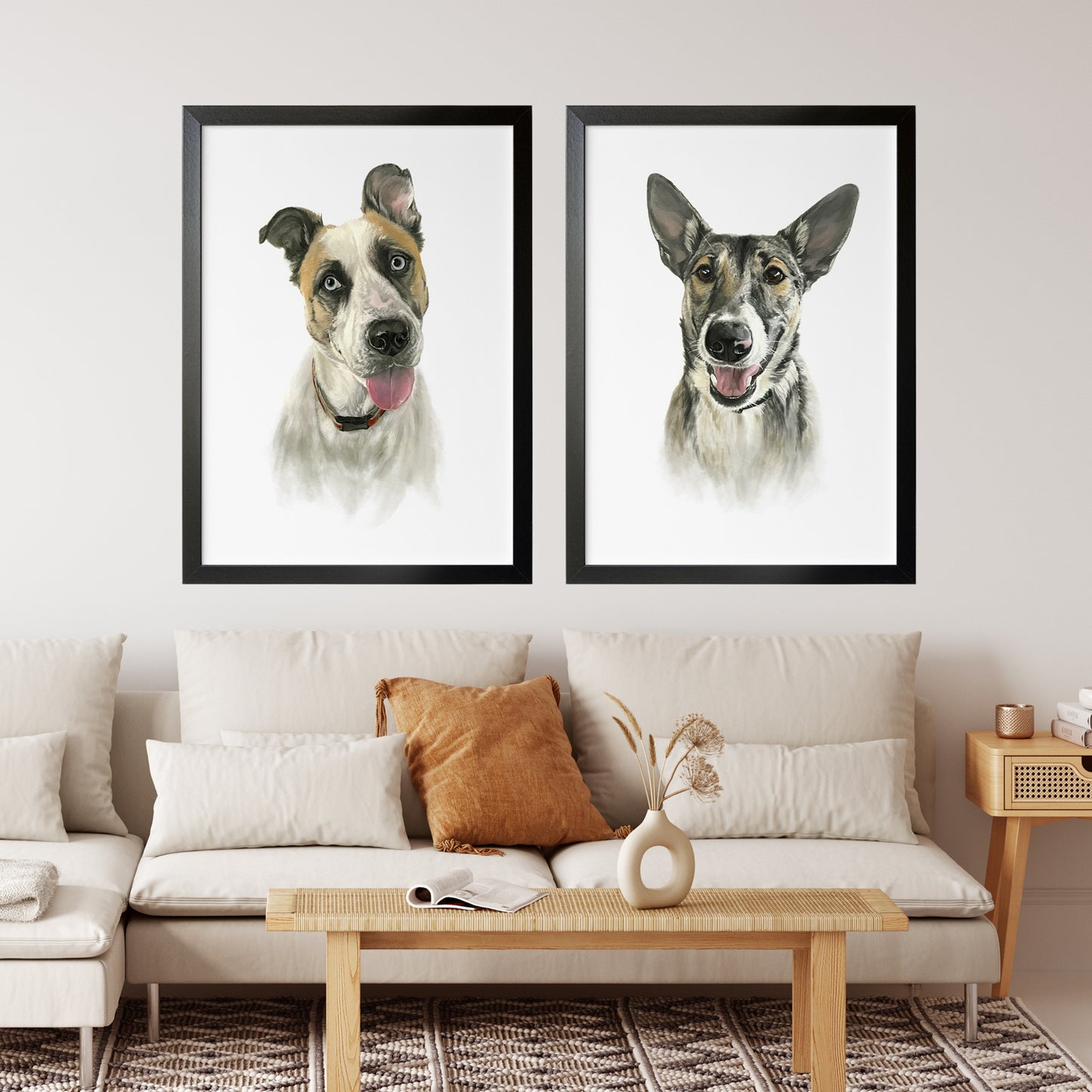 Custom Dog Portrait From Photo 100% Watercolor Hand Painting Classic