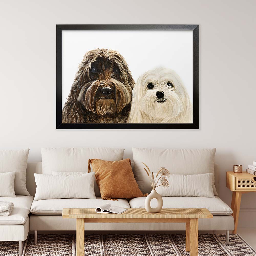 Custom Double Pet Portrait From Photo 100% Watercolor Hand Painting Peekaboo