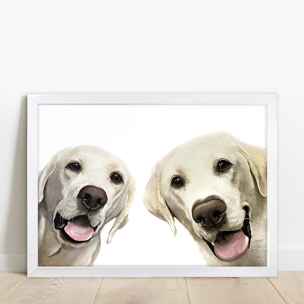 Custom Double Pet Portrait From Photo 100% Watercolor Hand Painting Peekaboo
