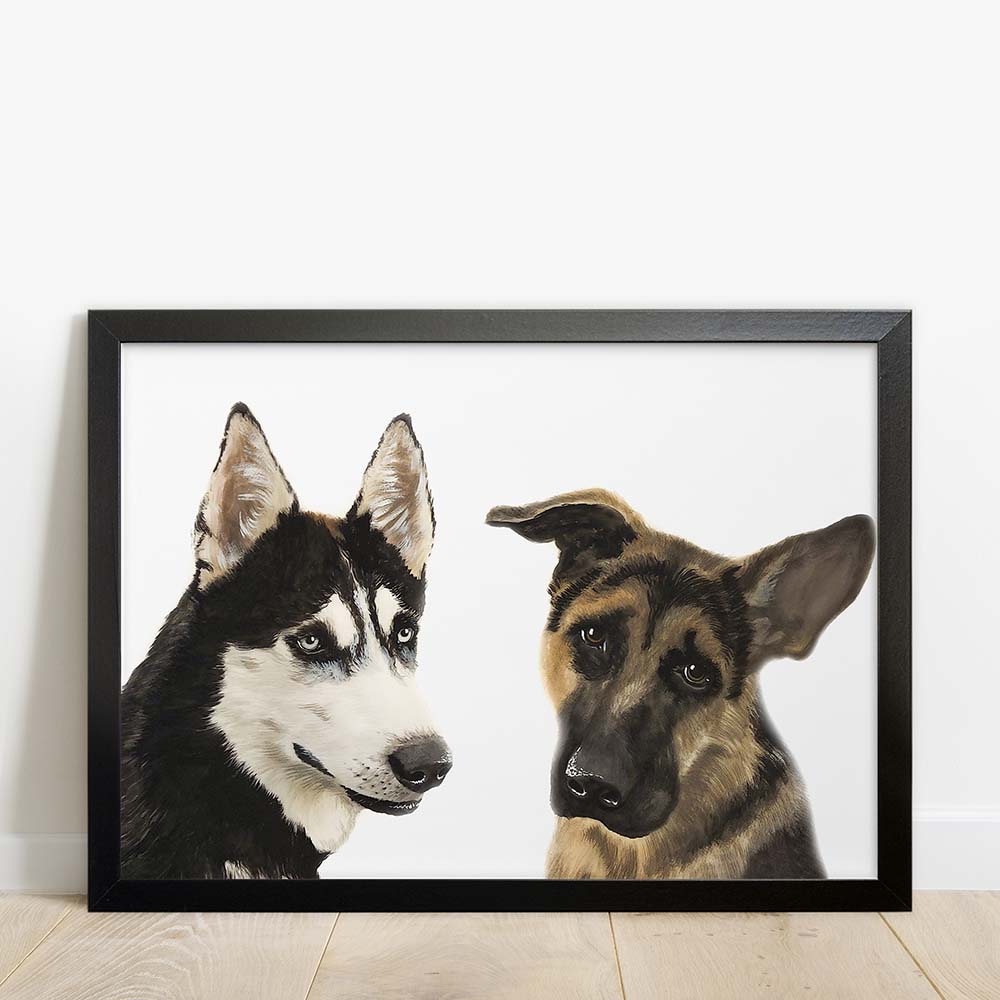 Custom Double Pet Portrait From Photo 100% Watercolor Hand Painting Peekaboo