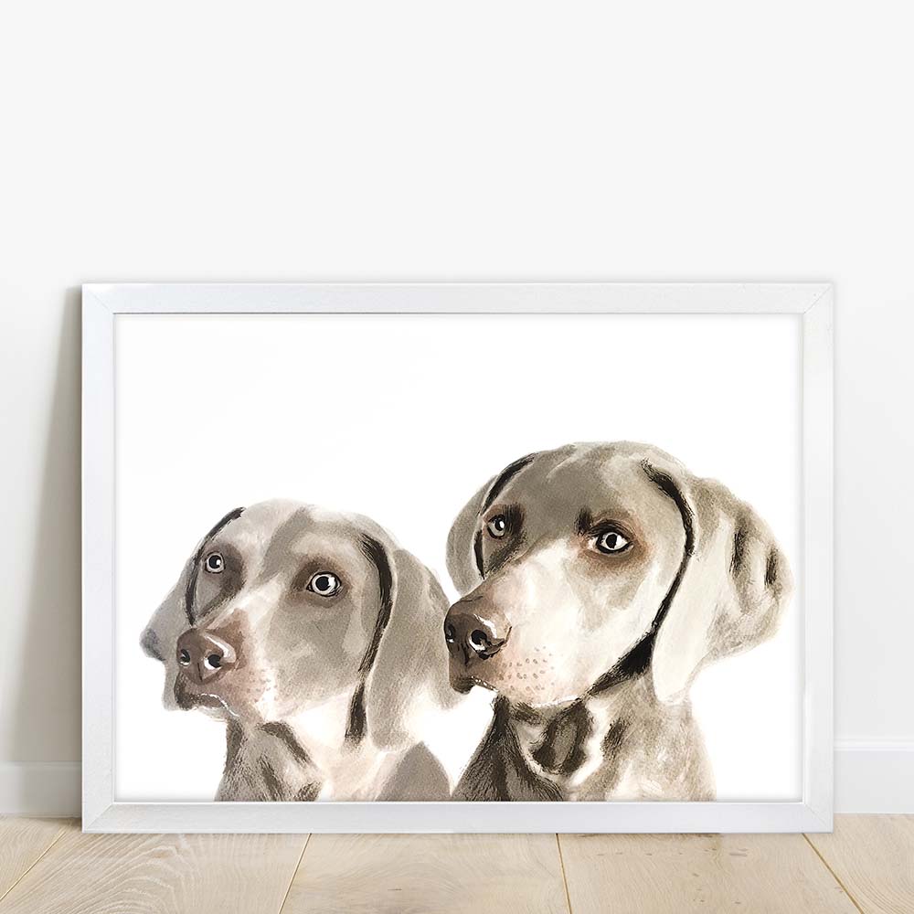 Custom Double Pet Portrait From Photo 100% Watercolor Hand Painting Peekaboo