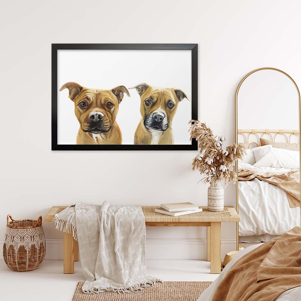 Custom Double Pet Portrait From Photo 100% Watercolor Hand Painting Peekaboo