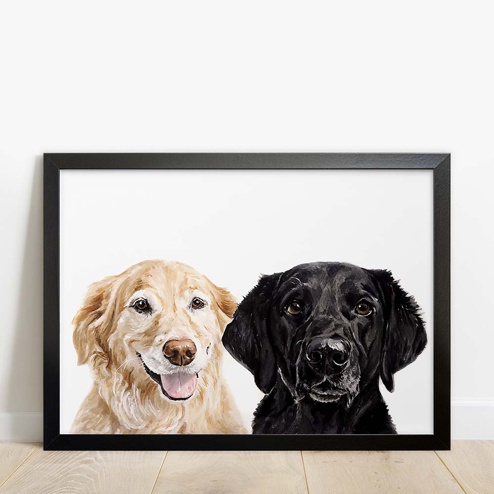 Custom Double Pet Portrait From Photo 100% Watercolor Hand Painting Peekaboo