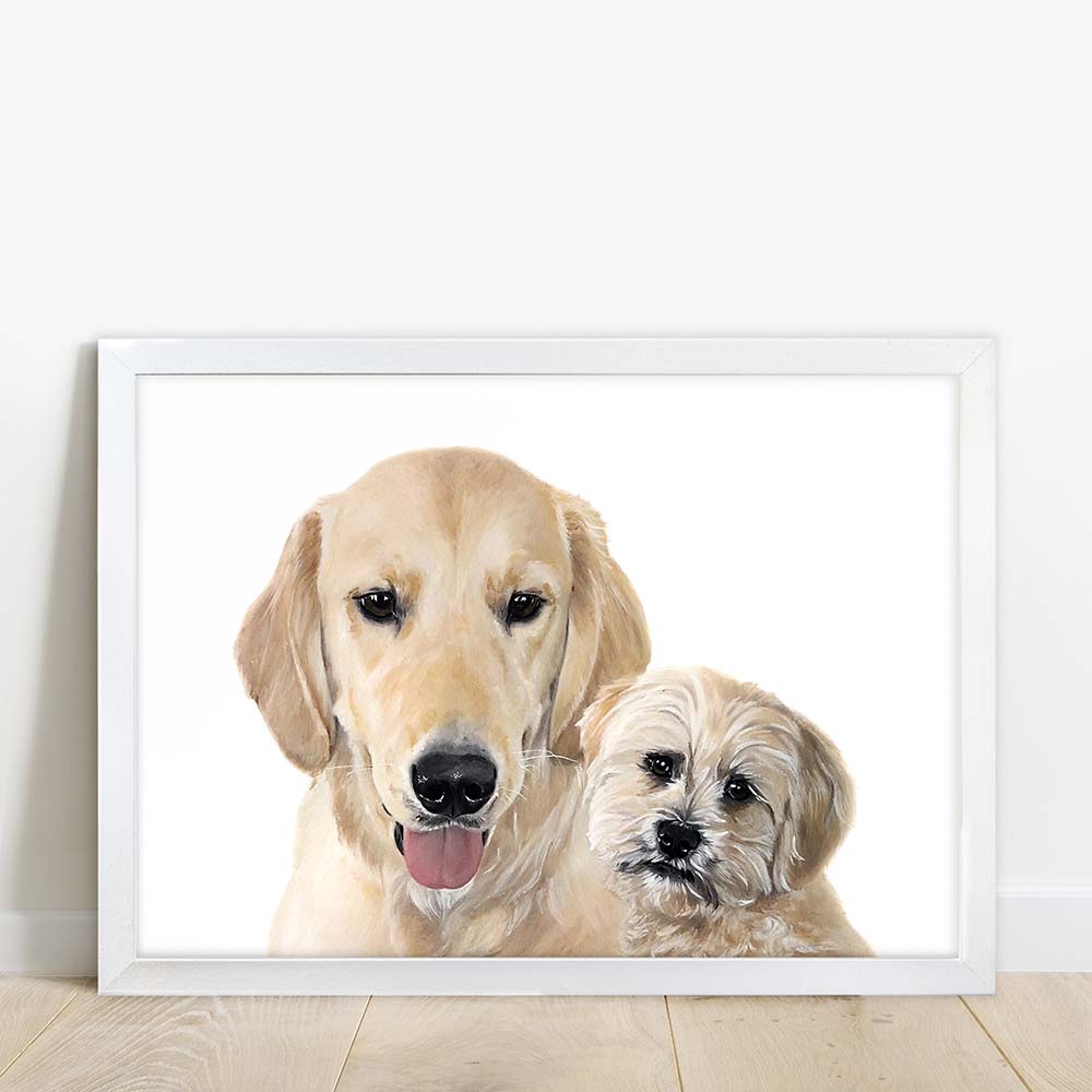 Custom Double Pet Portrait From Photo 100% Watercolor Hand Painting Peekaboo