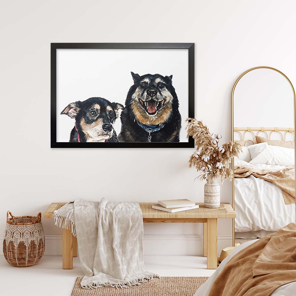 Custom Double Pet Portrait From Photo 100% Watercolor Hand Painting Peekaboo