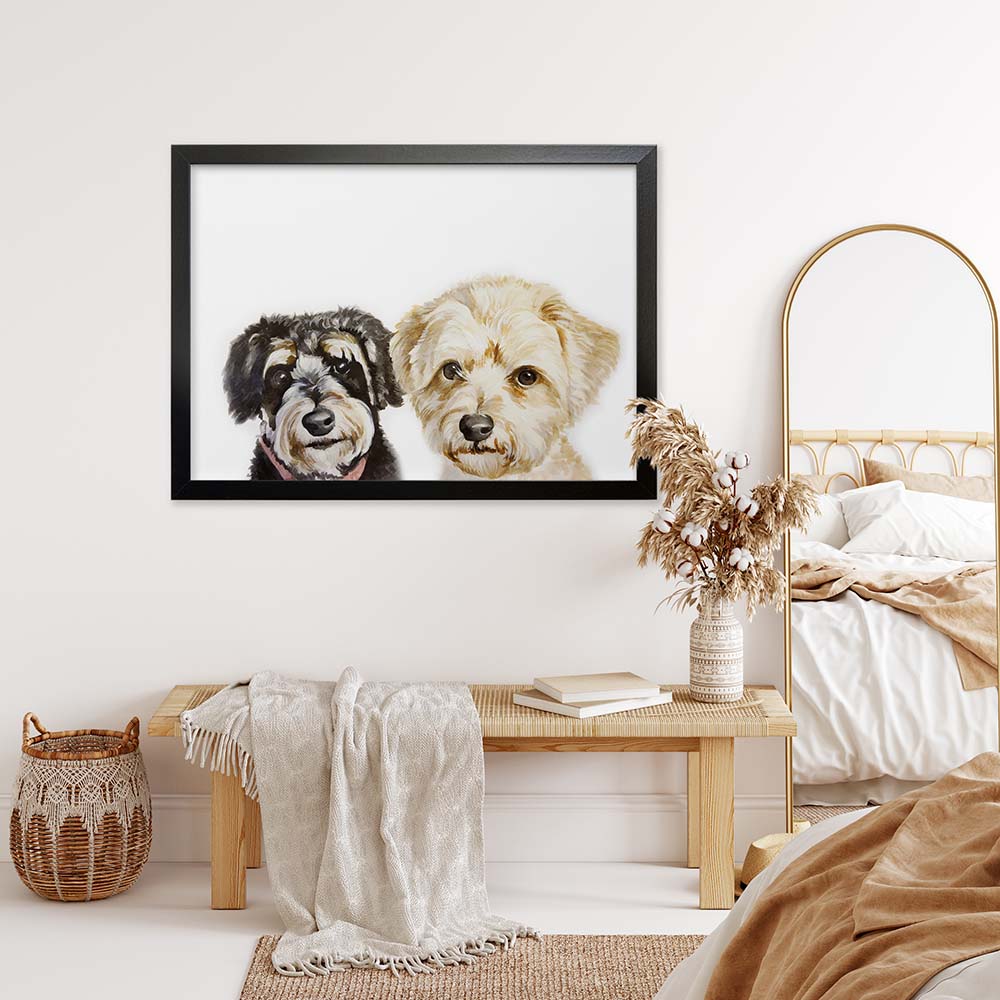 Custom Double Pet Portrait From Photo 100% Watercolor Hand Painting Peekaboo