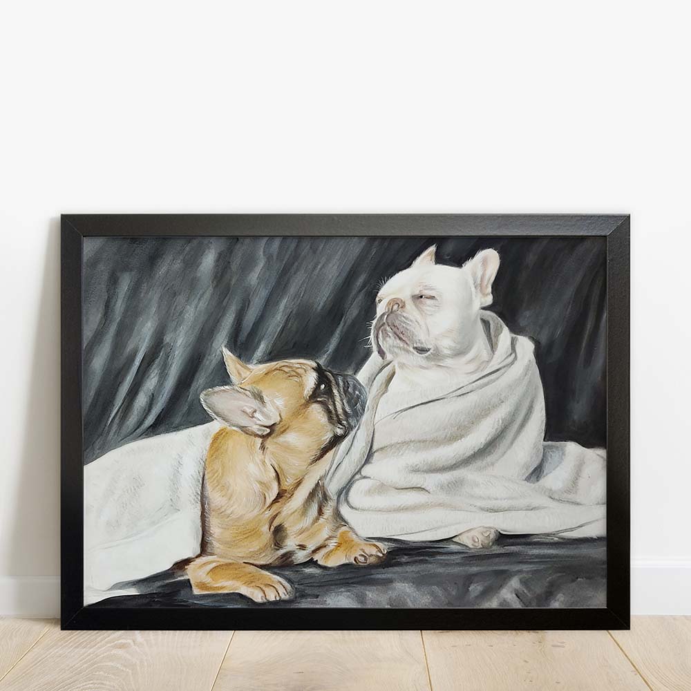 Custom Double Pet Portrait From Photo 100% Watercolor Hand Painting Peekaboo