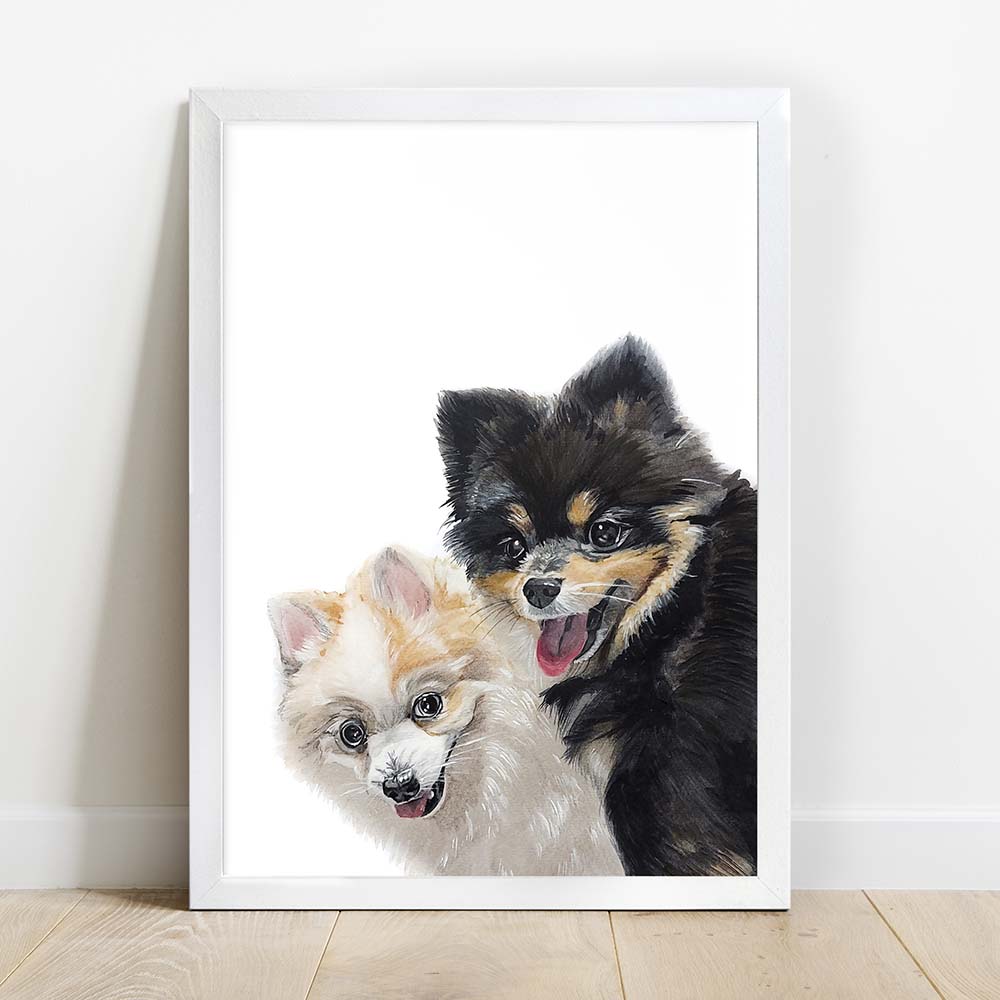 Custom Double Pet Portrait From Photo 100% Watercolor Hand Painting Peekaboo