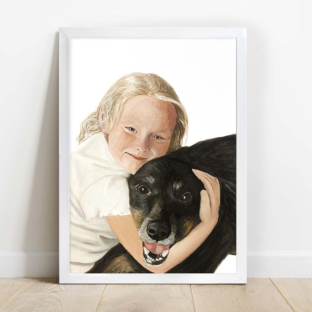 Custom Double Pet Portrait From Photo 100% Watercolor Hand Painting Peekaboo