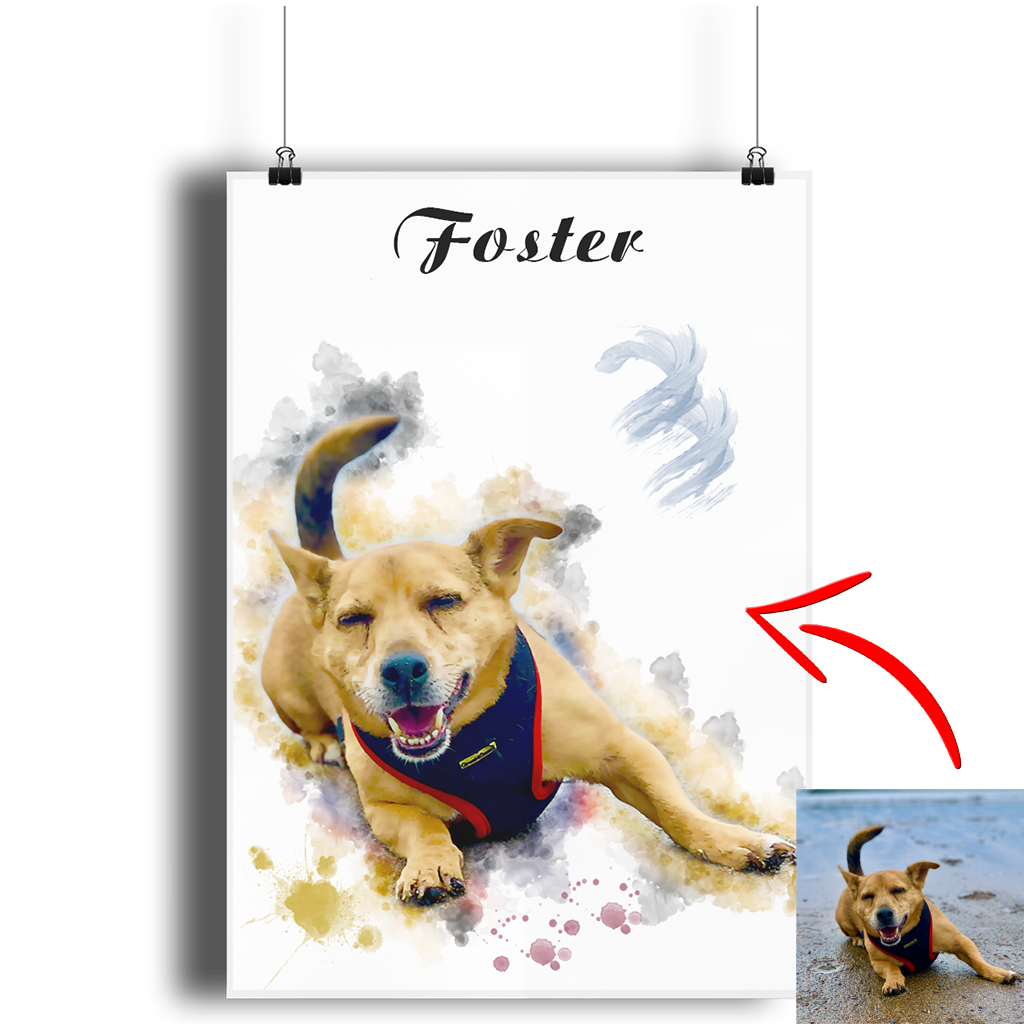 Custom Dog Portrait From Photo Digital Hand Painted Artwork