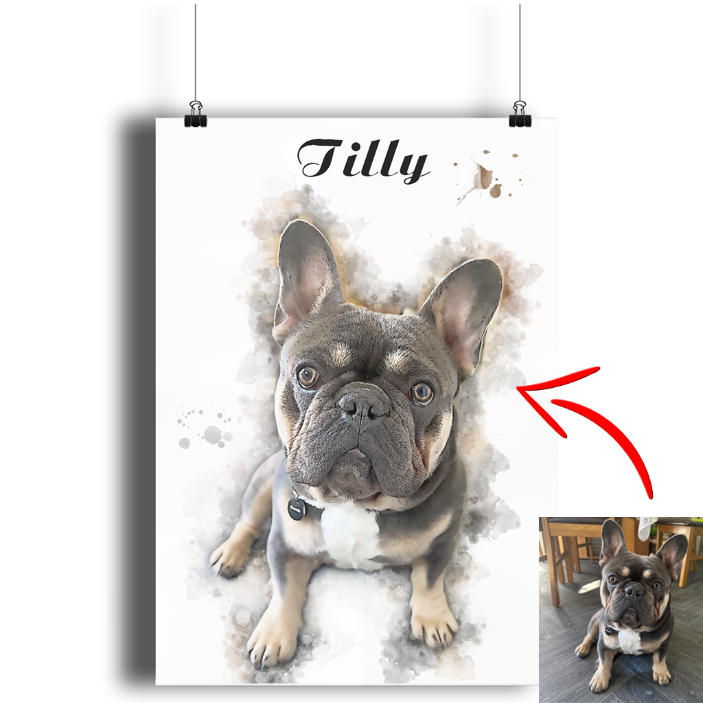 Custom Dog Portrait From Photo Digital Hand Painted Artwork