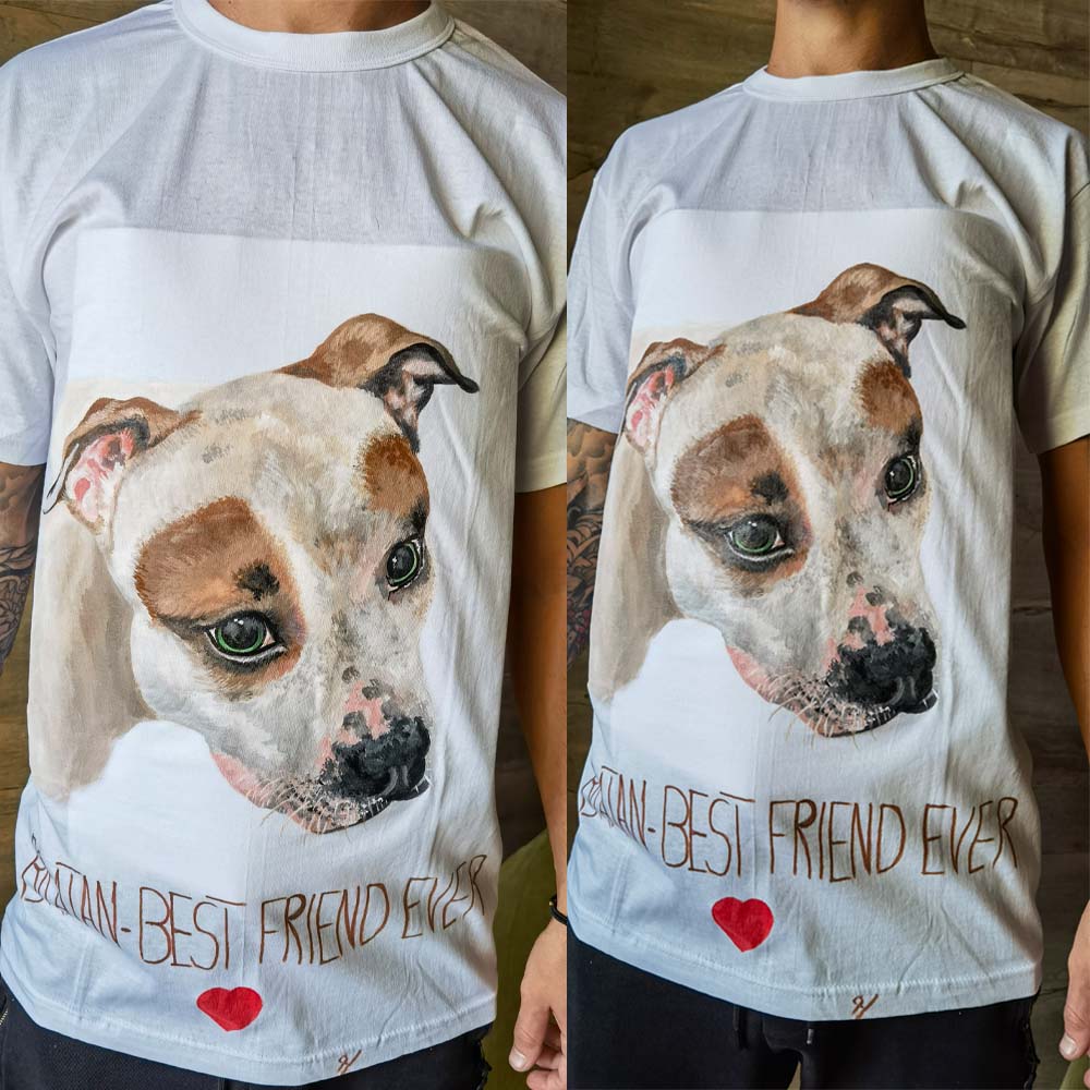 T-SHIRT With Personalozed Pet Portrait From Photo 100% Hand-Painted With Fabric Paints