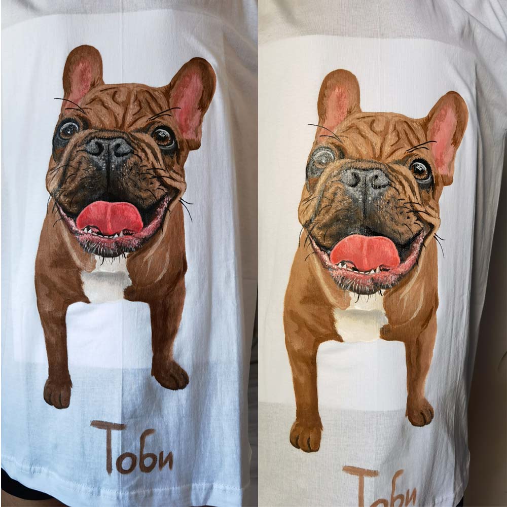 T-SHIRT With Personalozed Pet Portrait From Photo 100% Hand-Painted With Fabric Paints