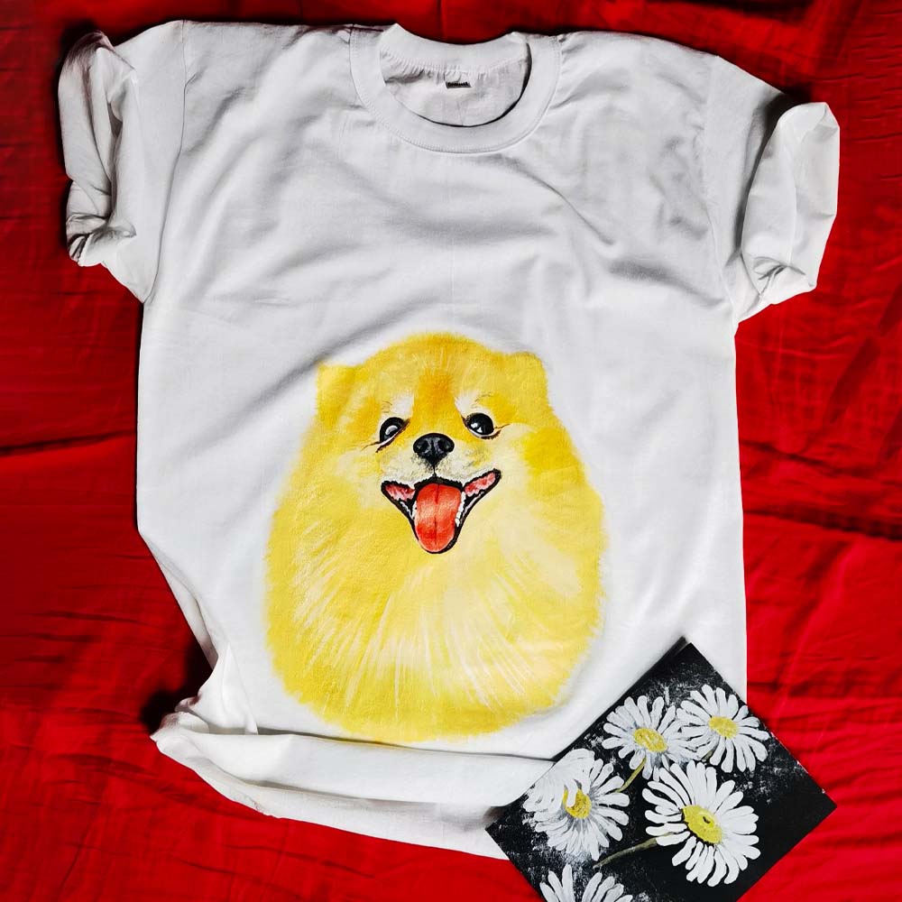 T-SHIRT With Personalozed Pet Portrait From Photo 100% Hand-Painted With Fabric Paints