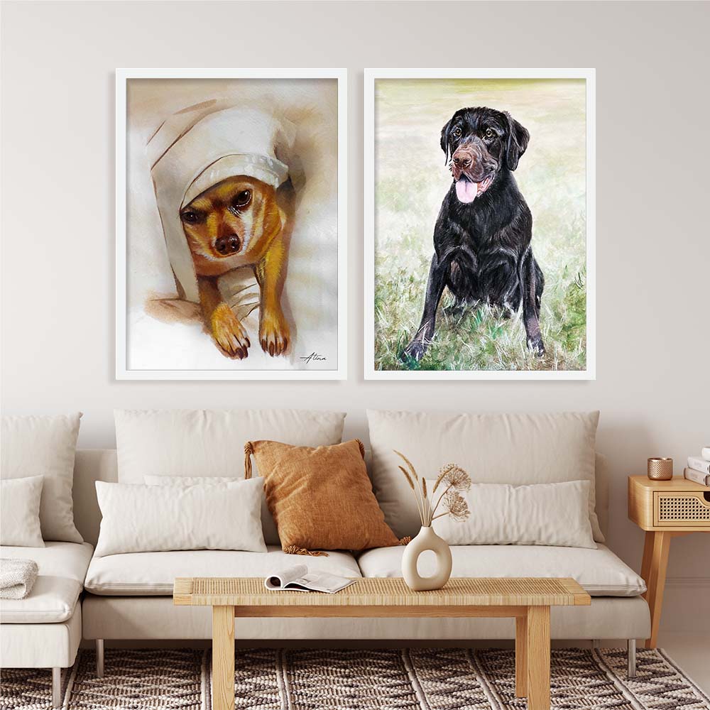 Custom Pet Portrait WITH BACKGROUND From Photo 100% Hand Painted