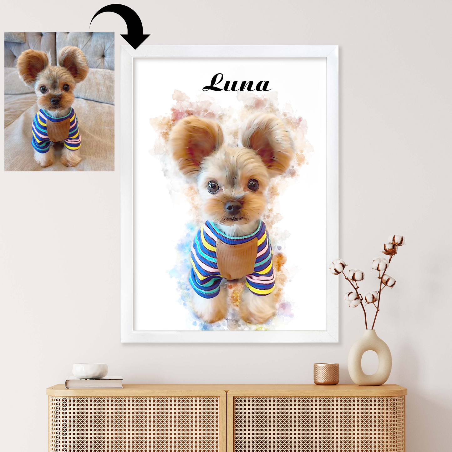 Turn Your Pet’s Photo Into a Hand-Drawn Portrait - Ready to Hang
