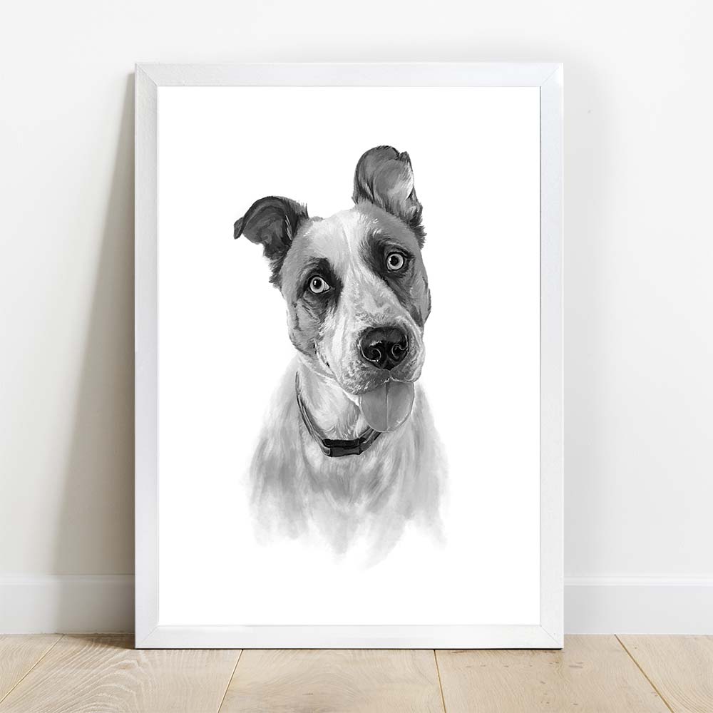Personalized Dog Portrait From Photo 100% Watercolor Black & White Hand Painting