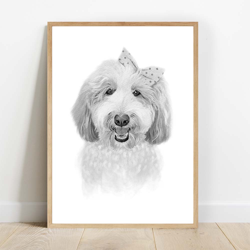 Personalized Dog Portrait From Photo 100% Watercolor Black & White Hand Painting