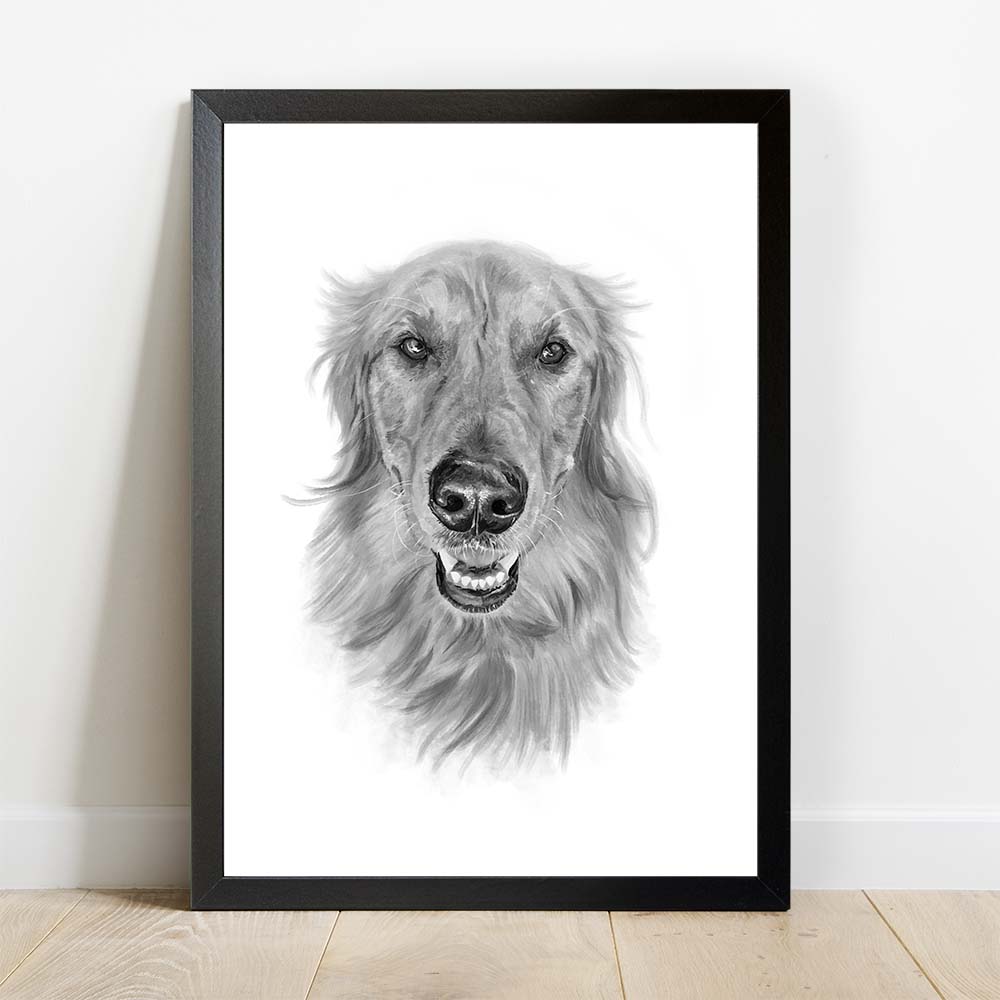 Personalized Dog Portrait From Photo 100% Watercolor Black & White Hand Painting