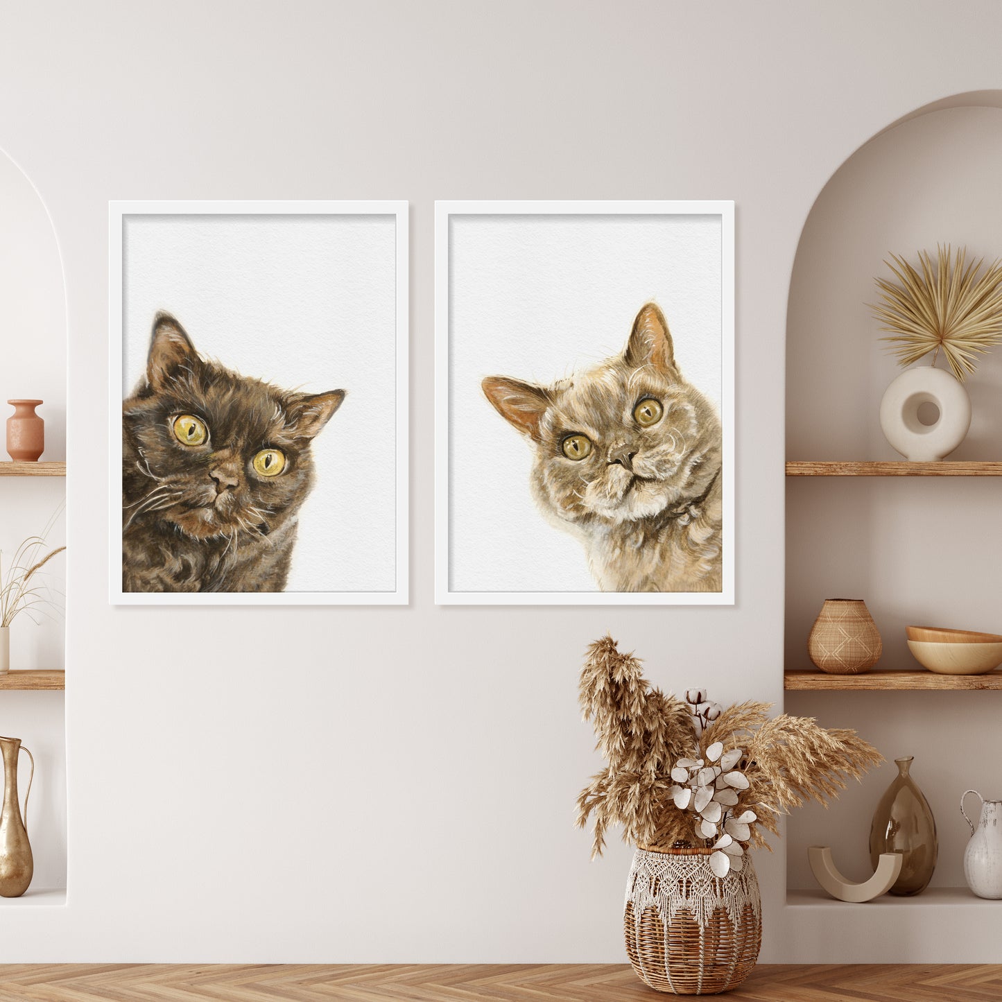 Custom Cat Portrait From Photo 100% Watercolor Hand Painting Peekaboo