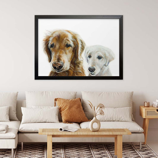 Custom Double Pet Portrait From Photo 100% Watercolor Hand Painting Peekaboo