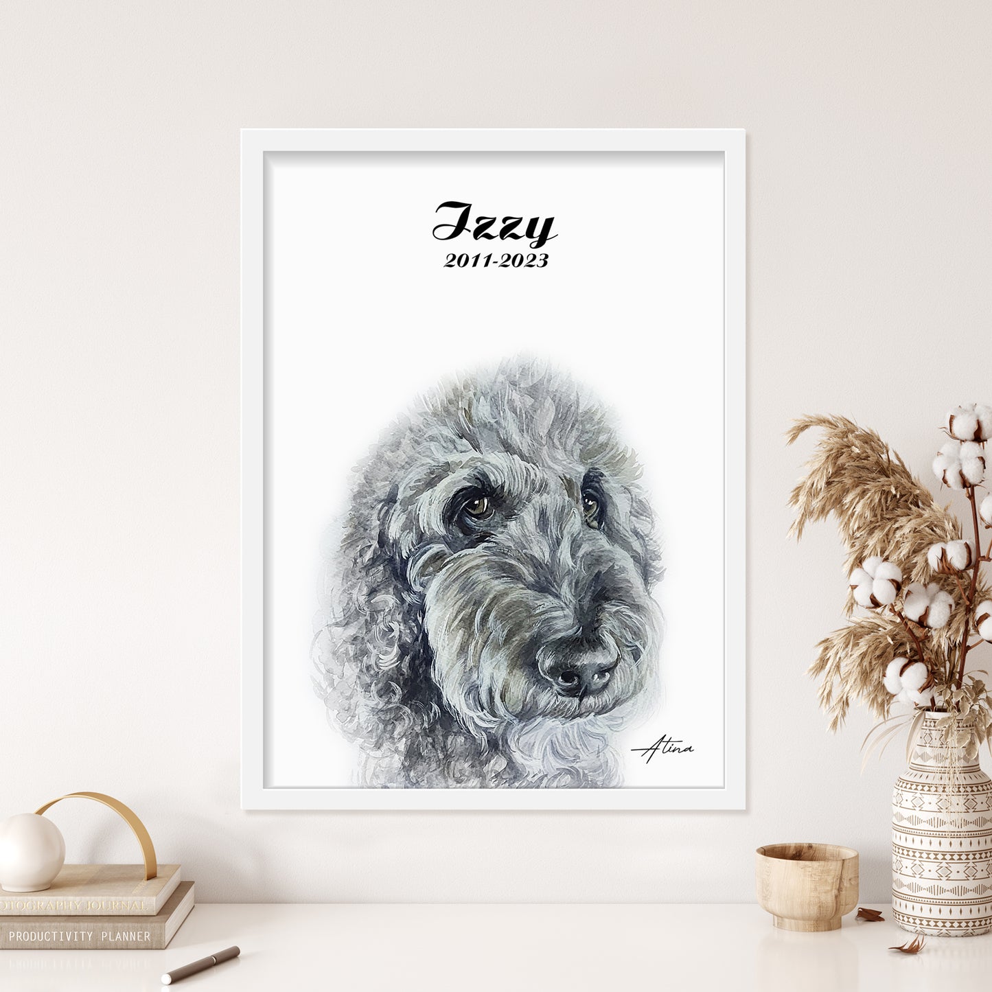 Memorial Custom Dog Portrait From Photo 100% Watercolor Hand Painting