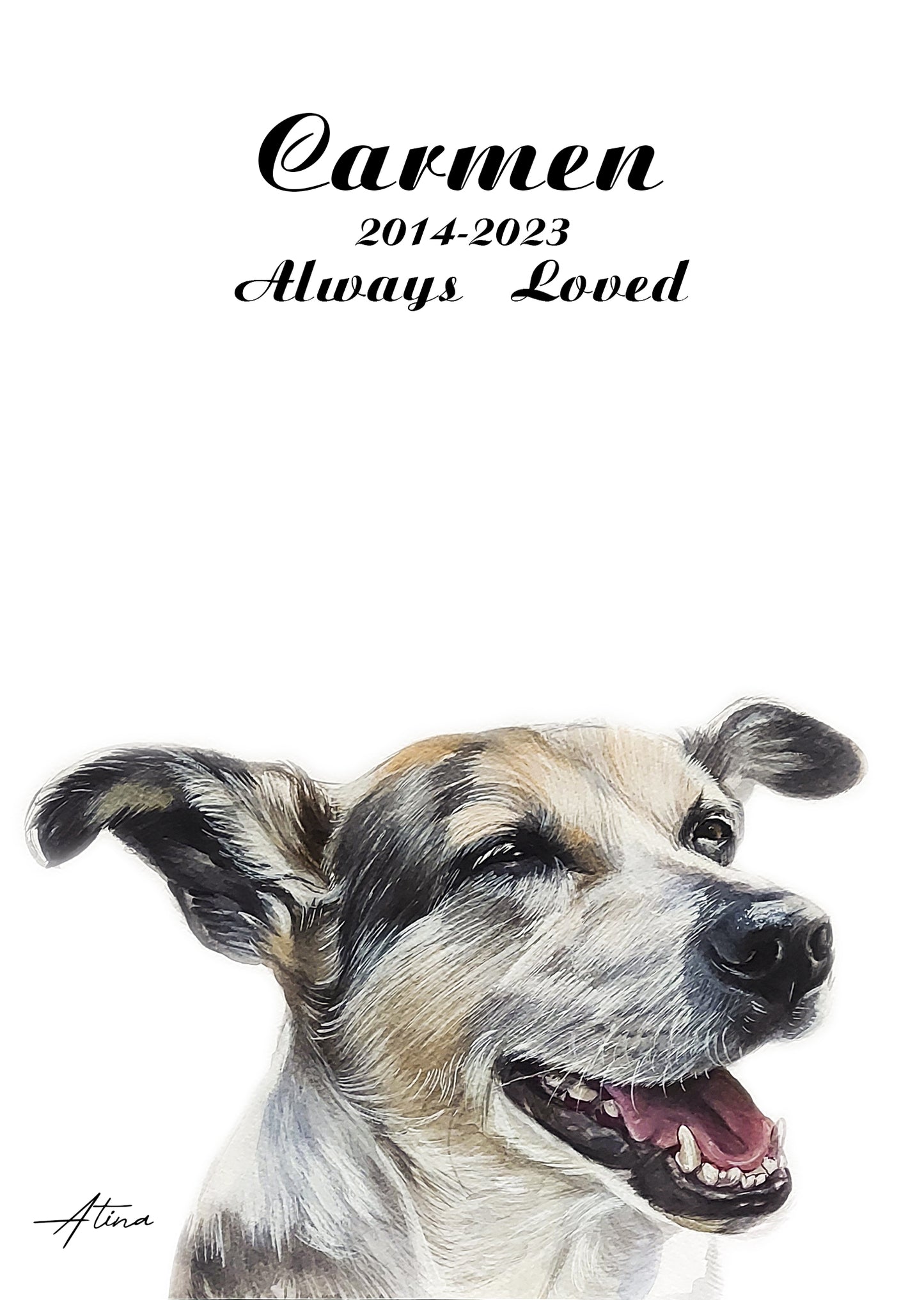 Memorial Custom Dog Portrait From Photo 100% Watercolor Hand Painting