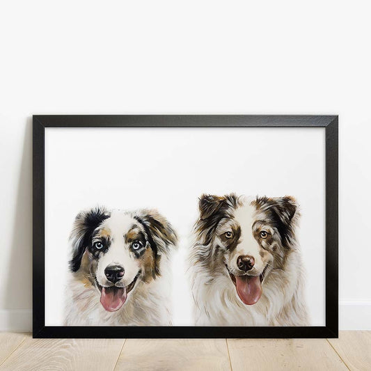 Custom Double Pet Portrait From Photo 100% Watercolor Hand Painting Peekaboo