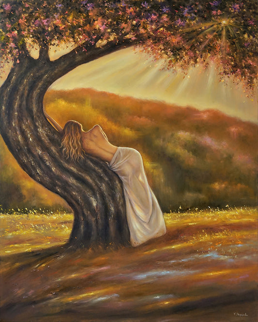 "Unity with Nature, Enchanting Affection" Original Oil Hand Painted Artwork 31.5x39.5 Inches