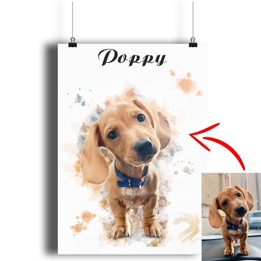 Custom Dog Portrait From Photo Digital Hand Painted Artwork