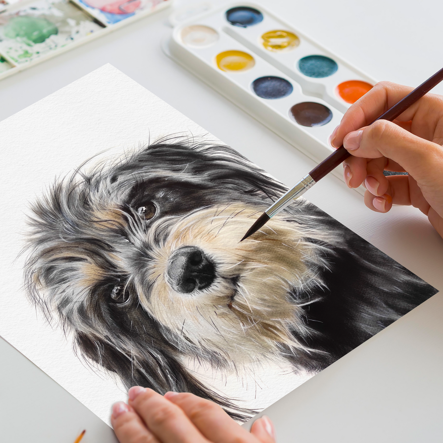 Corner Peekaboo Custom Dog Portrait From Photo 100% Watercolor Hand Painted