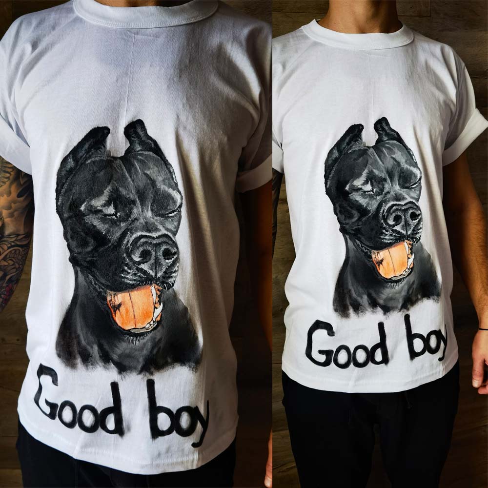 T-SHIRT With Personalozed Pet Portrait From Photo 100% Hand-Painted With Fabric Paints