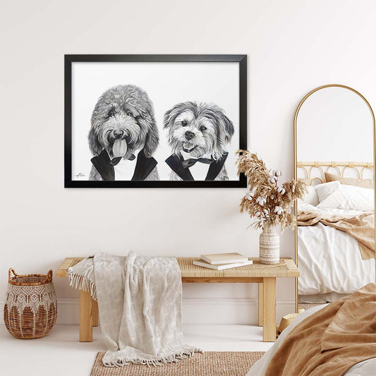 Personalized Dog Portrait From Photo 100% Watercolor Black & White Hand Painting