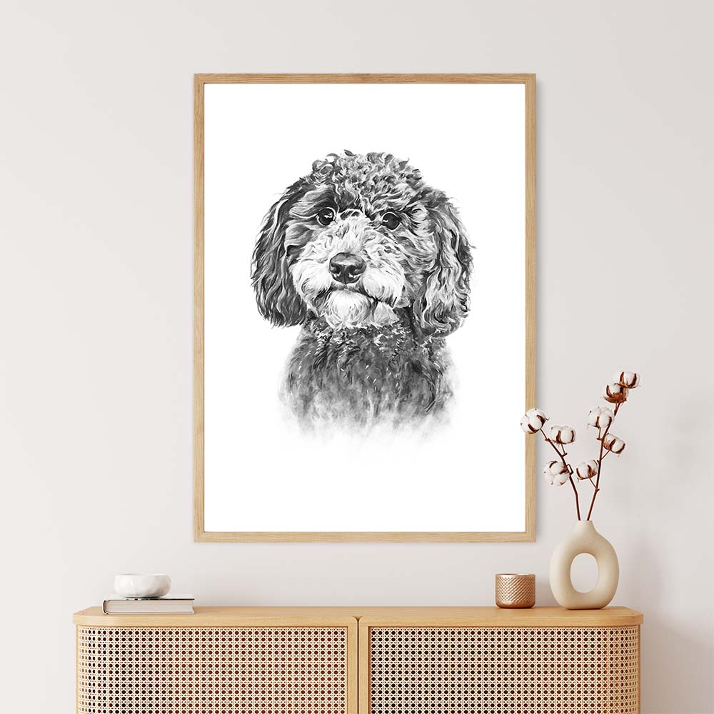 Personalized Dog Portrait From Photo 100% Watercolor Black & White Hand Painting