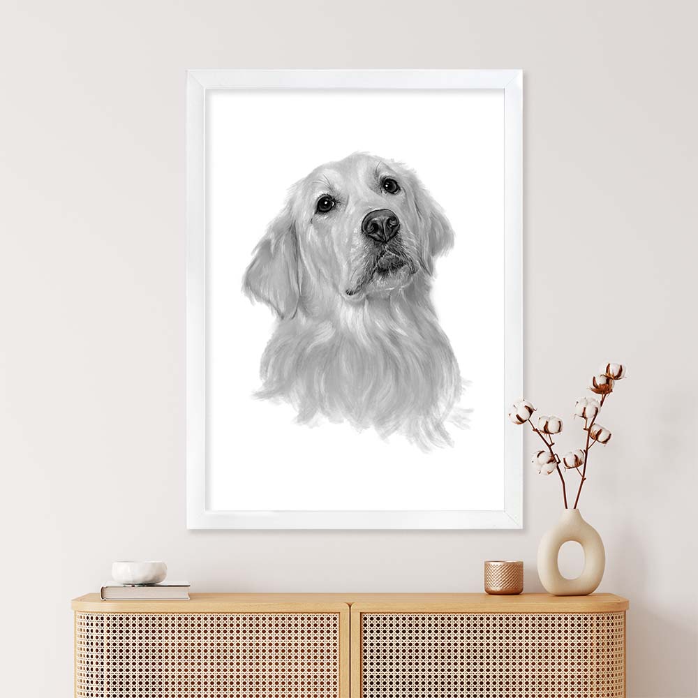 Personalized Dog Portrait From Photo 100% Watercolor Black&White Hand Painting