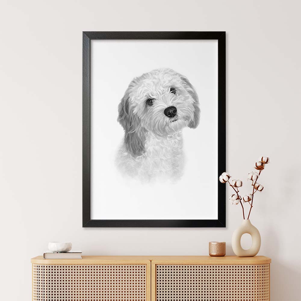 Personalized Dog Portrait From Photo 100% Watercolor Black & White Hand Painting