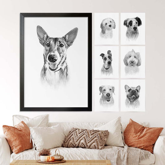 Personalized Dog Portrait From Photo 100% Watercolor Black & White Hand Painting