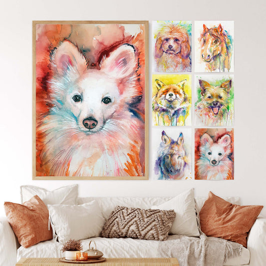 Personalized Pet Portrait From Photo 100% Multi-Colors Watercolor Hand Painting