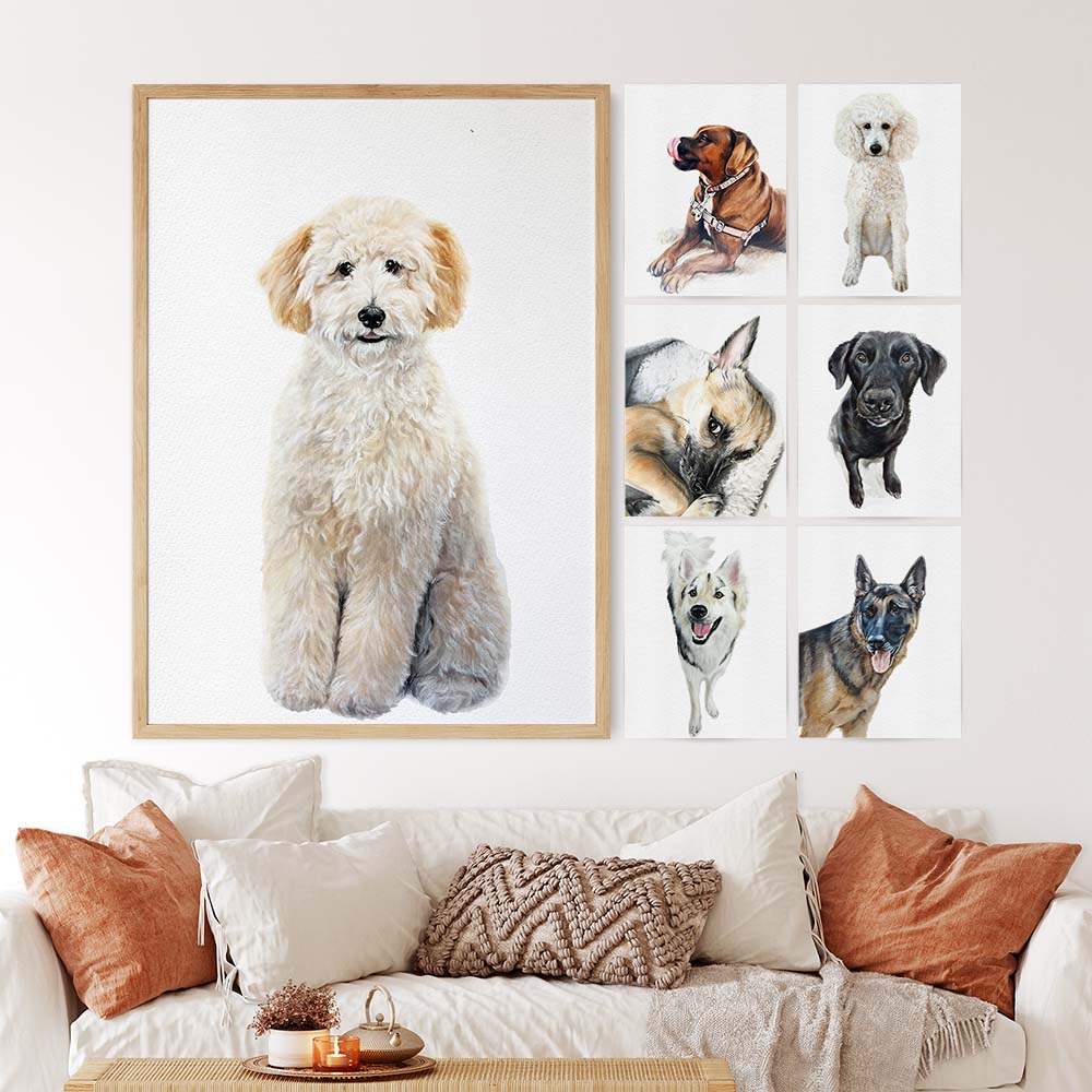 FULL-BODY Pet Portrait From Photo 100% Watercolor Hand Painting